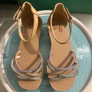 Mix No. 6 Tan Ankle-Strap Sandals with Pastel Crystal Straps